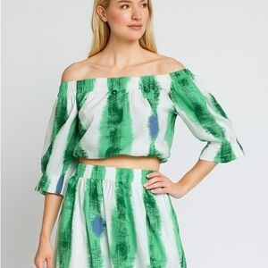 ro’s garden green jade cropped cotton nwt haven top $90 classic casual fall boho